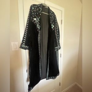 Velvet duster with silver embroidery and beading